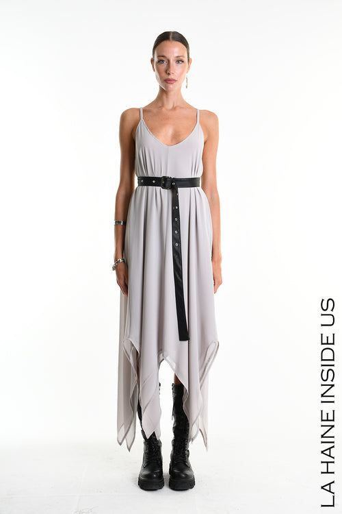 LH 5342 DRESS Doubled Georgette & Doubled Faux Leather Grey