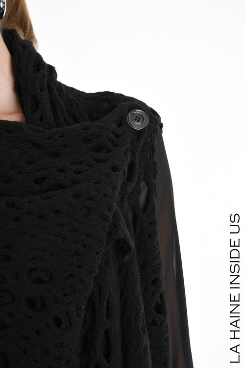 LH  W5200 GILET Over Asymmetric Blend Wool Perforated UNISEX D Black