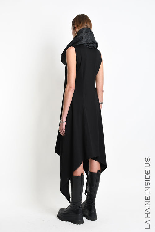 LH W5452 DRESS Asymmetric Punto Milano Stretch Black