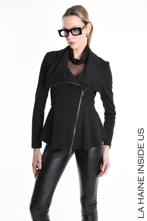 LH W5242 GIACCA Slim fit Asimmetrica in Punto Milano Nero