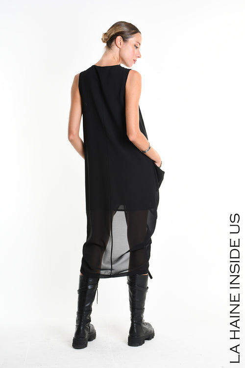 LH W5336 DRESS Regular Asymmetrical in Georgette Lined Black