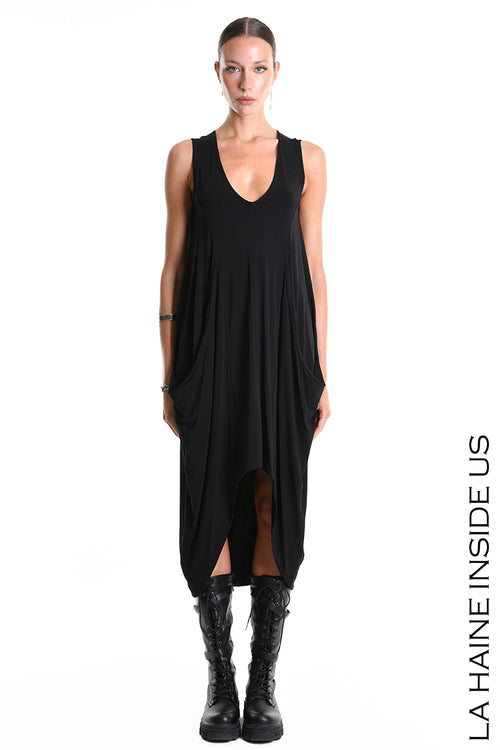 LH  W5367 DRESS Asymmetric Jersey Bamboo Black