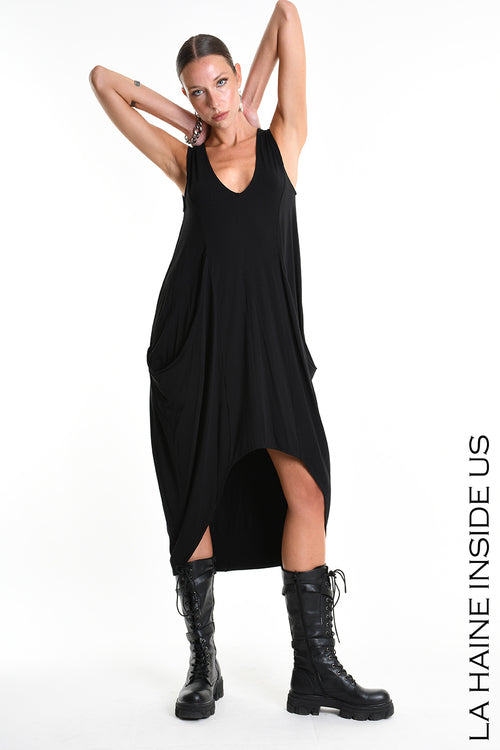 LH  W5367 DRESS Asymmetric Jersey Bamboo Black
