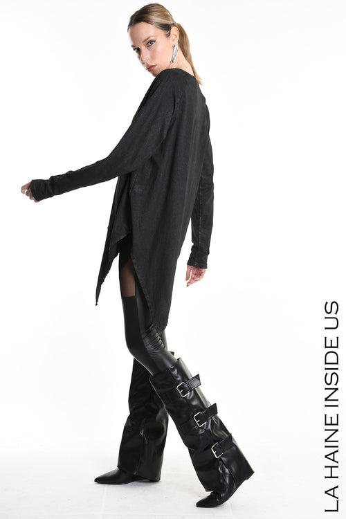 LH W5193 T-SHIRT Over Asymmetric Jersey Dyed Coated Black