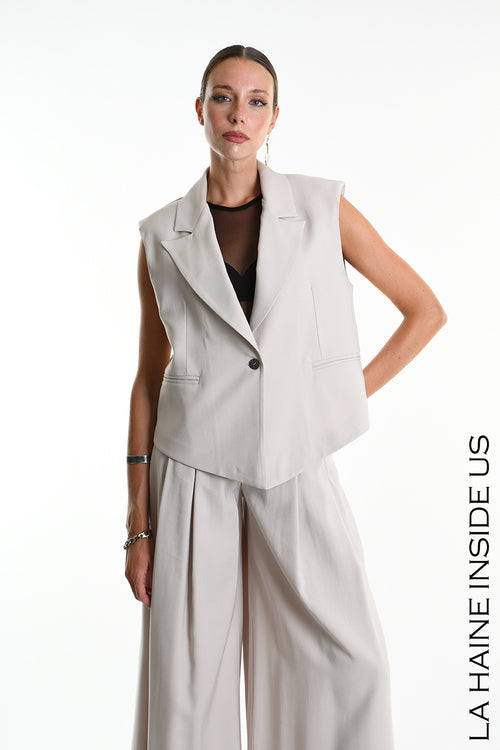 LH W5282 GILET Over Crop Fluid Viscose Beige