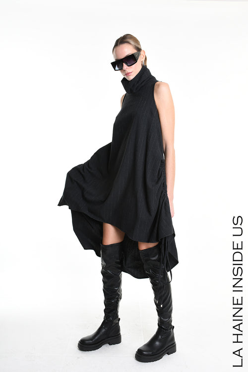 LH W5175 abito Over Asymmetric Flannel Pinstripe Black