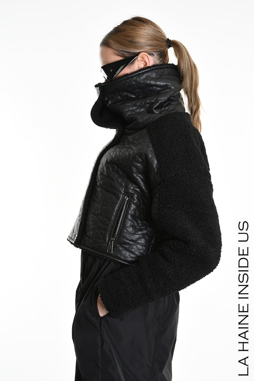LH W5219 JACKET Crop Eco Leather & Wool Black