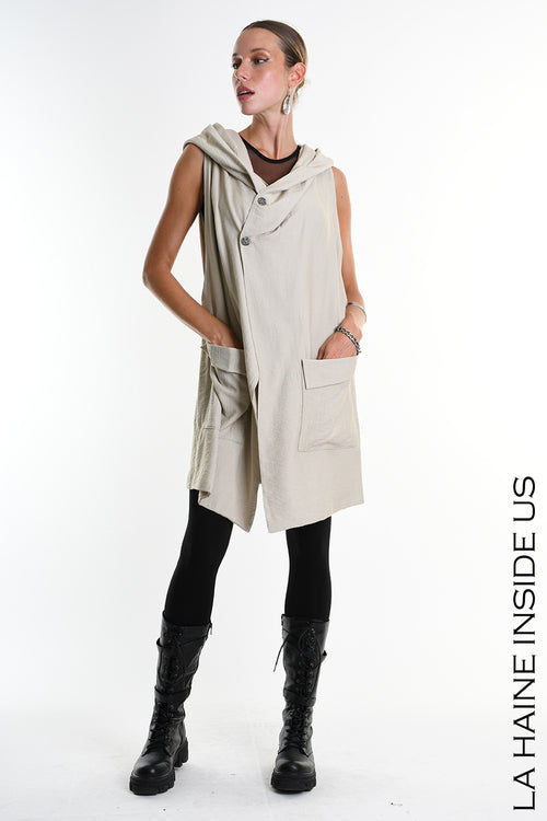 LH M1246 CARDIGAN Doubled Sleeveless UNISEX D Beige
