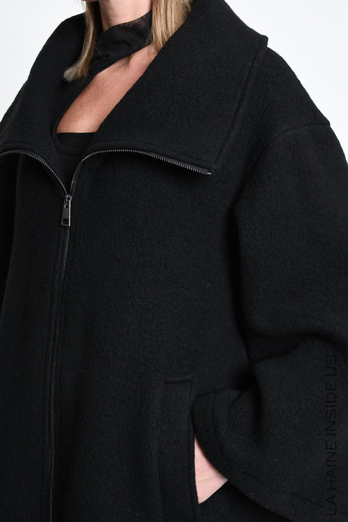 LH W5516 OVERCOAT in Wool Blend Cloth Black