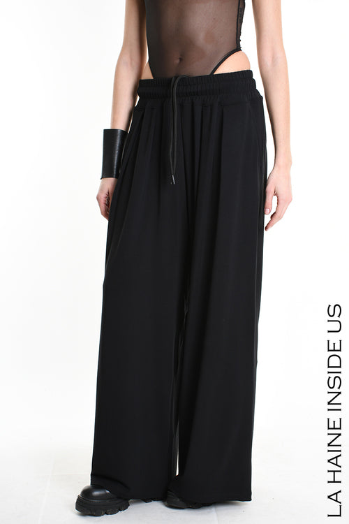 LH 4M W5250 PANTALONE Palazzo in Jersey Bamboo Nero