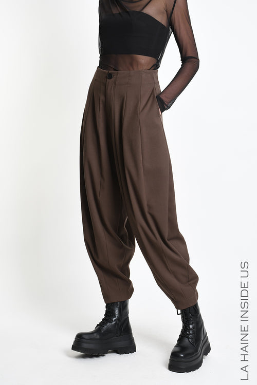 LH W5444 TROUSERS High-Waisted Balloon Line Brown