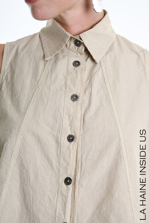 LH W5267 SHIRT Over Asymmetric Cotton Crumpled Dyed Sand
