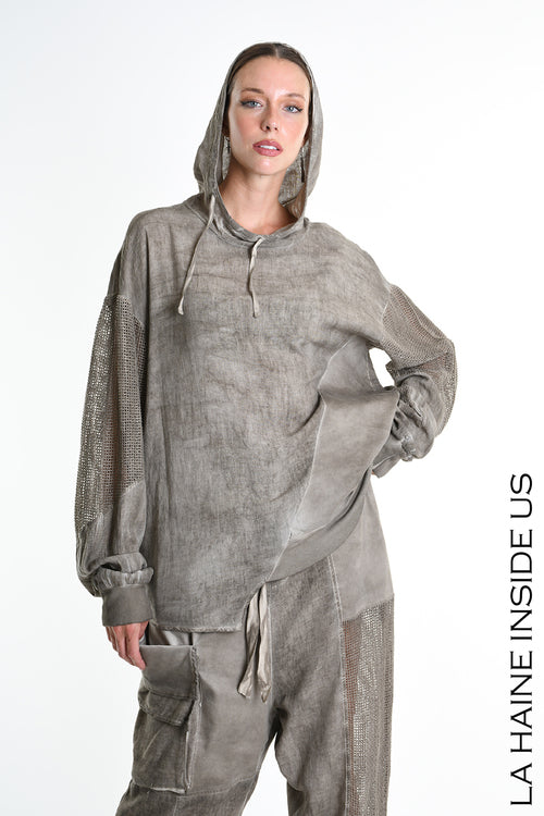 LH M1271 SWEATSHIRT Over Blend Linen Dyed Cold Inserts UNISEX D Mud