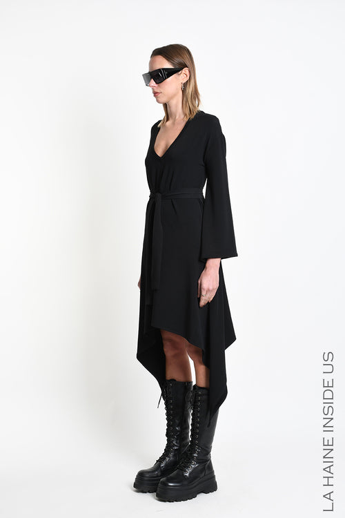 LH W5394 DRESS Asymmetric Bamboo Jersey Black