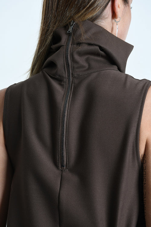 LH  W5442 DRESS Sleeveless Oversized in Flowing Viscose Blend Brown