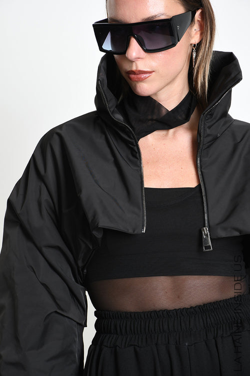 LH W5485 JACKET Crop Nylon Doubled & Punto Milano Black