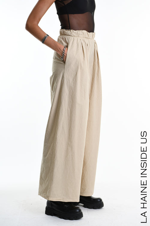 LH W5265 TROUSER Wide Cotton Crumpled Sand