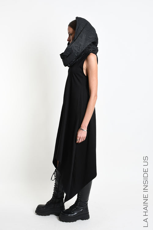 LH W5452 DRESS Asymmetric Punto Milano Stretch Black