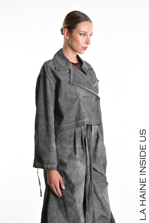 LH W5381 JACKET Over-crop Dyed Cotton in Gabardine Grey