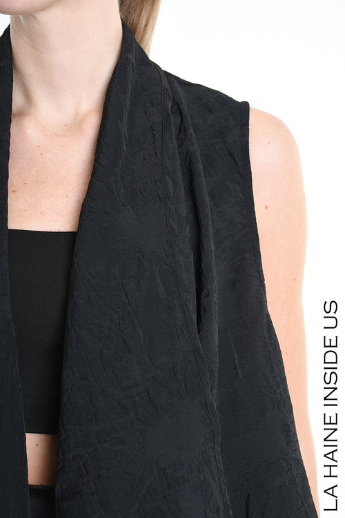 LH W5195 GILET Lungo in Nylon Jacquard & Tulle Stretch UNISEX D Nero