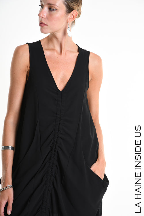 LH W5336 DRESS Regular Asymmetrical in Georgette Lined Black