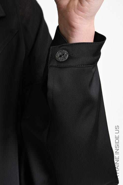 LH W5470 BLAZER Over Crop Satin & Gauze Viscose Wool Black