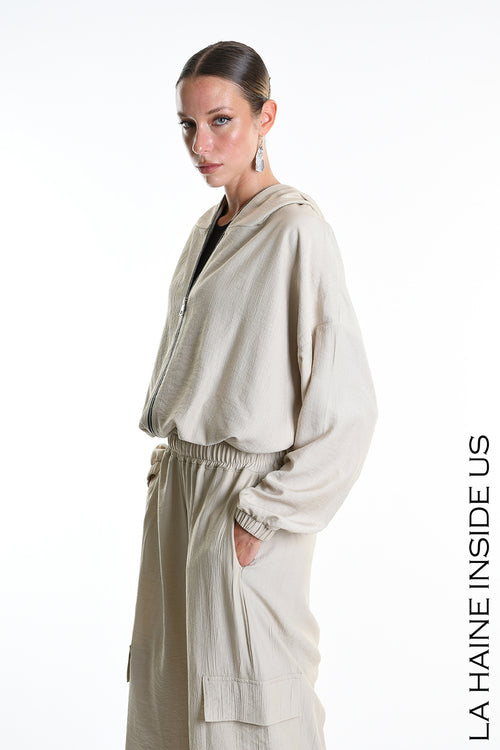 LH  W5347 BOMBER Over Fluid Viscose Embossed Beige