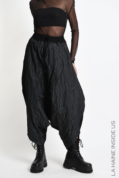LH W5488 TROUSER Over Baggie Crumpled Nylon UNISEX D Black