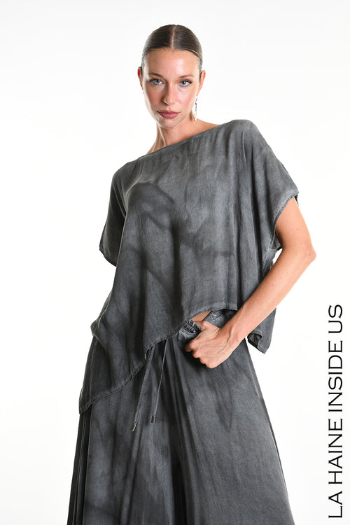 LH W5311 T-SHIRT Over Asymmetric Viscose Dyed Cold Grey