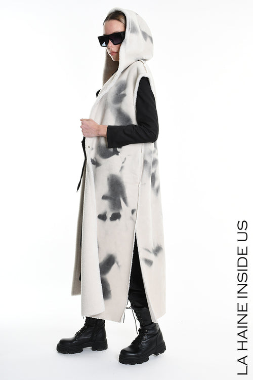 LH W5169 COAT Sleeveless Faux Sheepskin Dyed Printed UNISEX D White