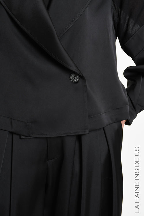 LH W5470 BLAZER Over Crop Satin & Gauze Viscose Wool Black
