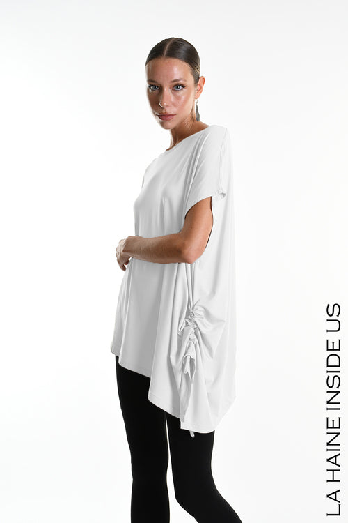 LH W5272 T-SHIRT Over Asymmetric Jersey Bamboo White