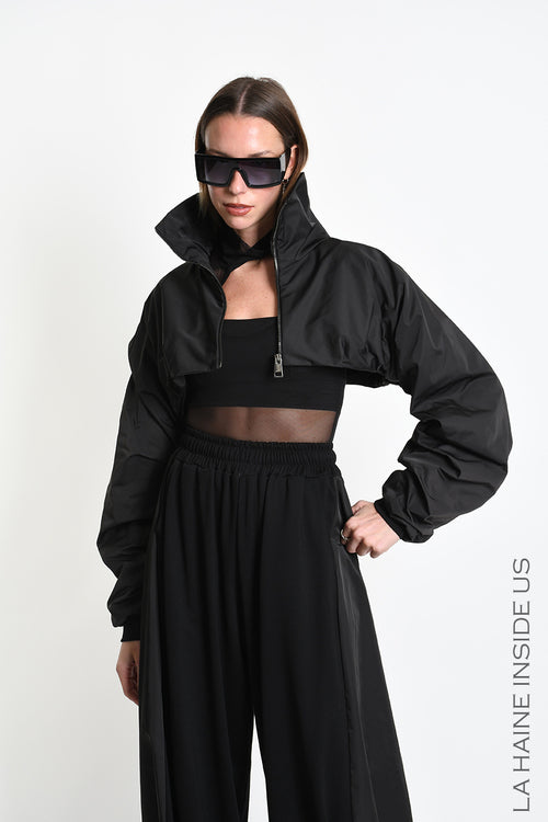 LH W5485 JACKET Crop Nylon Doubled & Punto Milano Black