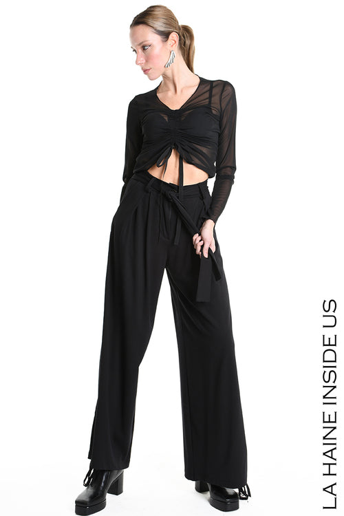 LH W5177 PANTALONE Palazzo in Punto Milano Nero