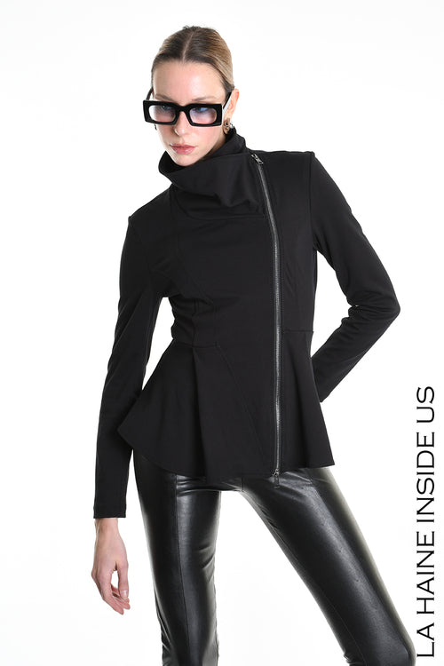 LH W5242 GIACCA Slim fit Asimmetrica in Punto Milano Nero