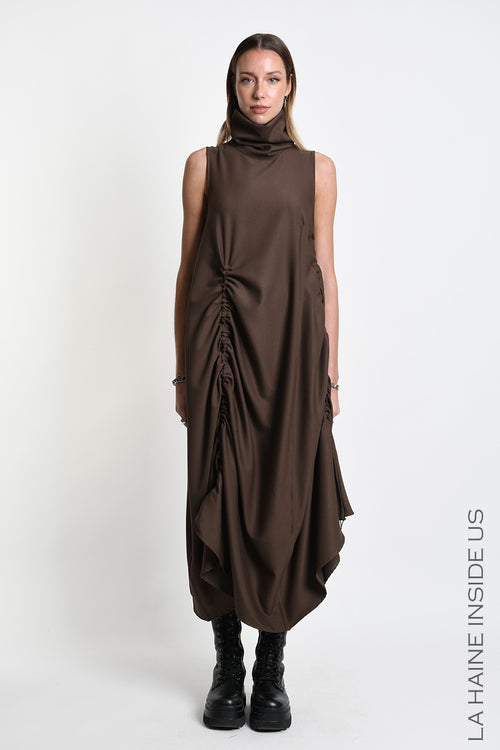 LH  W5442 DRESS Sleeveless Oversized in Flowing Viscose Blend Brown