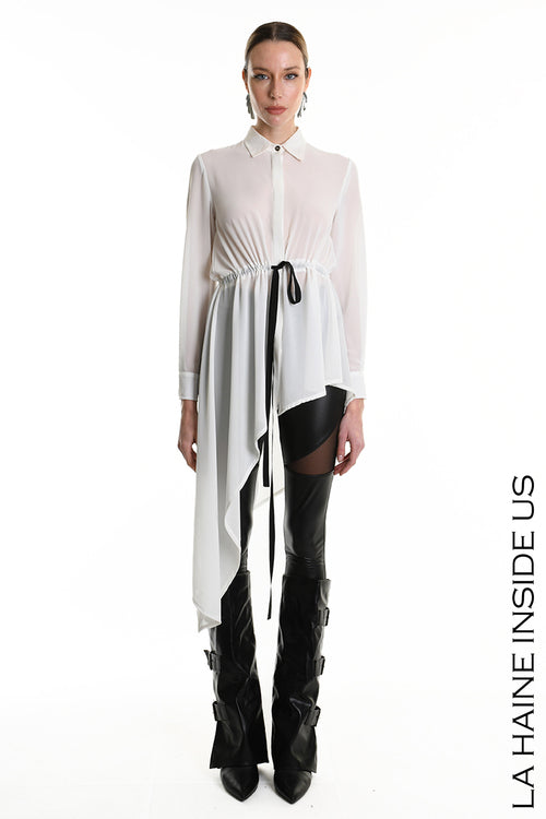 LH W5246 SHIRT Asymmetric Georgette White