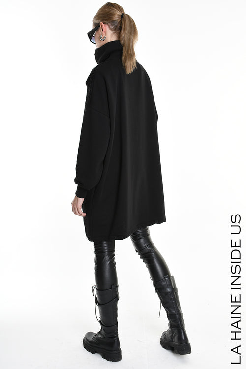 LH W5202 SWEATSHIRT Over Asymmetric Knitted Blend Wool Black