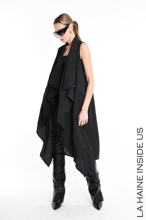 LH W5195 GILET Lungo in Nylon Jacquard & Tulle Stretch UNISEX D Nero