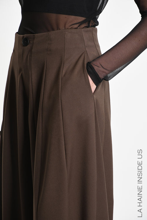 LH W5444 TROUSERS High-Waisted Balloon Line Brown