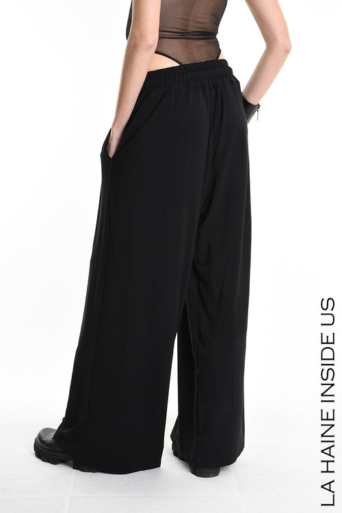 LH 4M W5250 PANTALONE Palazzo in Jersey Bamboo Nero