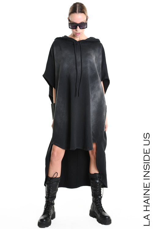 LH  W5224 DRESS Over Asymmetric Chorosive Treatment Fleece Black
