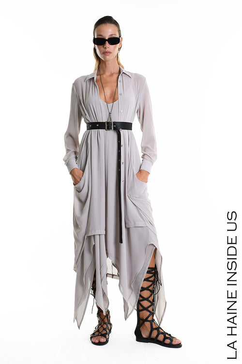 LH W5356 SHIRT Asymmetrical Georgette Grey