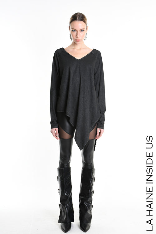 LH W5193 T-SHIRT Over Asymmetric Jersey Dyed Coated Black