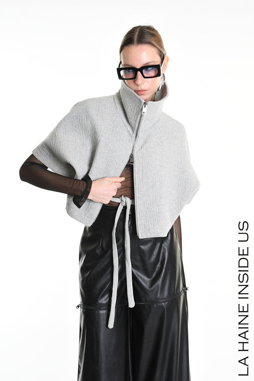 LH W5147 CAPE Asymmetric Cloth Embossed Wool Grey