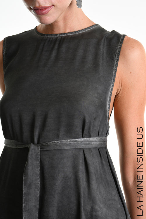 LH W5276 DRESS Asymmetrical Silk Viscose Dyed Cold Black