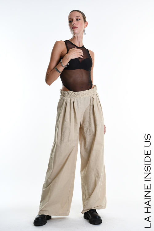 LH W5265 TROUSER Wide Cotton Crumpled Sand