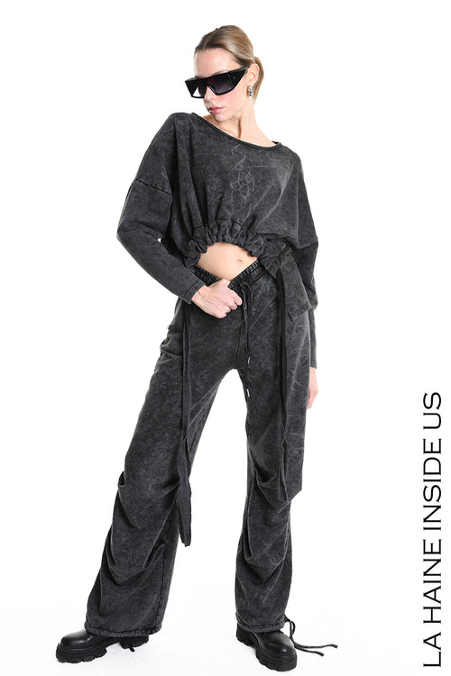 LH W5228 TROUSER Wide Fit Dyed Marmoryzed Fleece Black