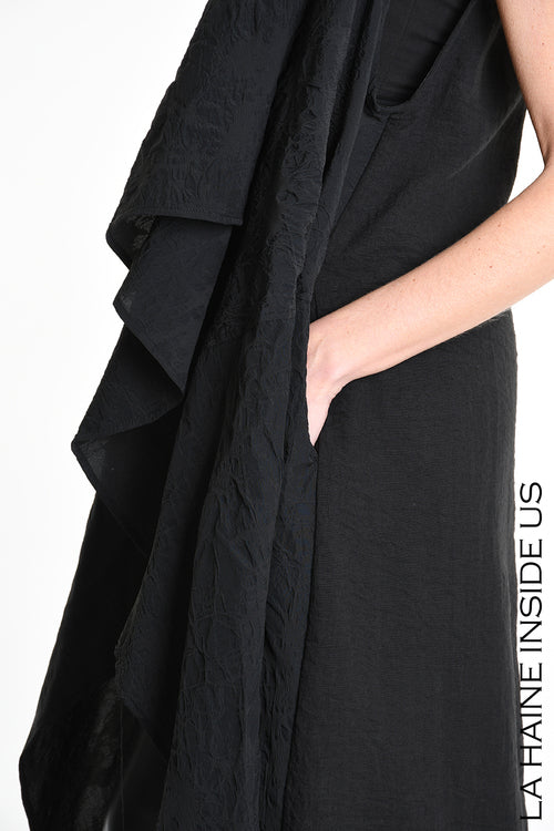 LH W5195 GILET Lungo in Nylon Jacquard & Tulle Stretch UNISEX D Nero