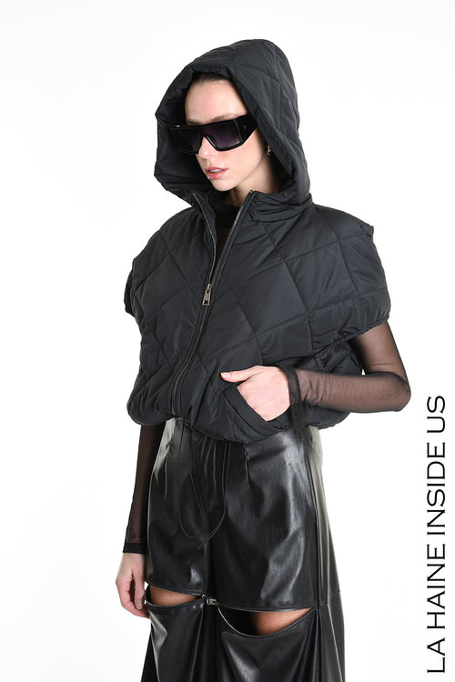 LH W5196 BOMBER Over Smanicato Chiffon Trapuntato Nero